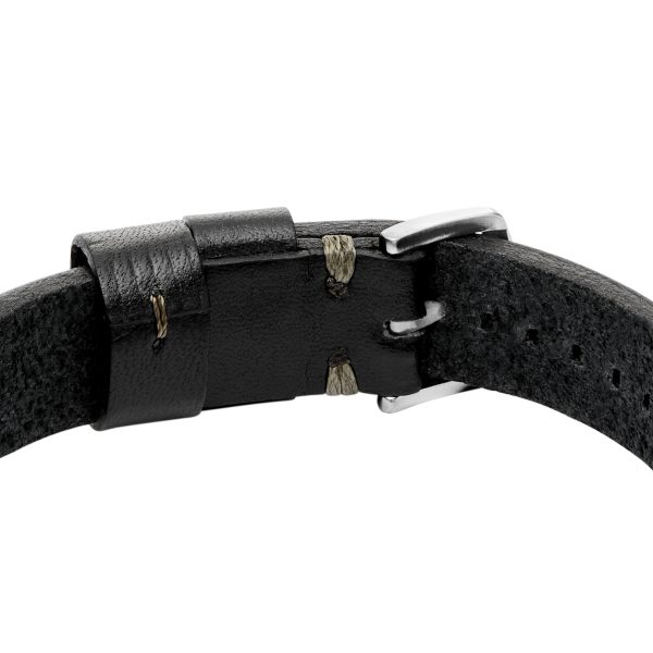 Fossil Machine Rugged Stainless Steel and Black Leather Strap Bracelet - Preorder