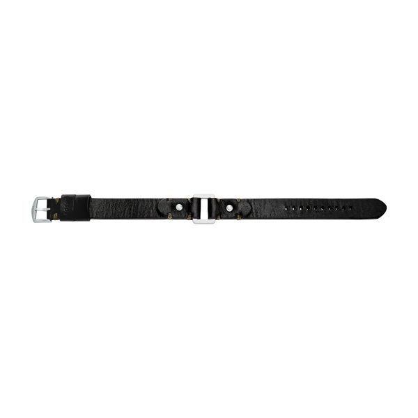 Fossil Machine Rugged Stainless Steel and Black Leather Strap Bracelet - Preorder