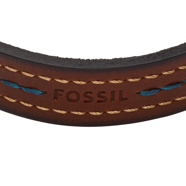 Fossil Everett Topstitch Brown Leather Strap Bracelet - Preorder