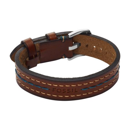 Fossil Everett Topstitch Brown Leather Strap Bracelet - Preorder