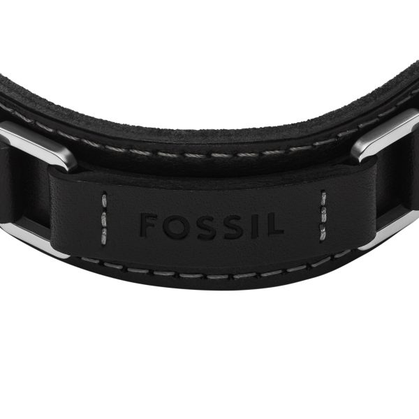 Fossil Machine Rugged Stainless Steel and Black Padded Leather Strap Bracelet - Preorder