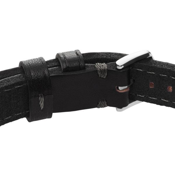 Fossil Machine Rugged Stainless Steel and Black Padded Leather Strap Bracelet - Preorder