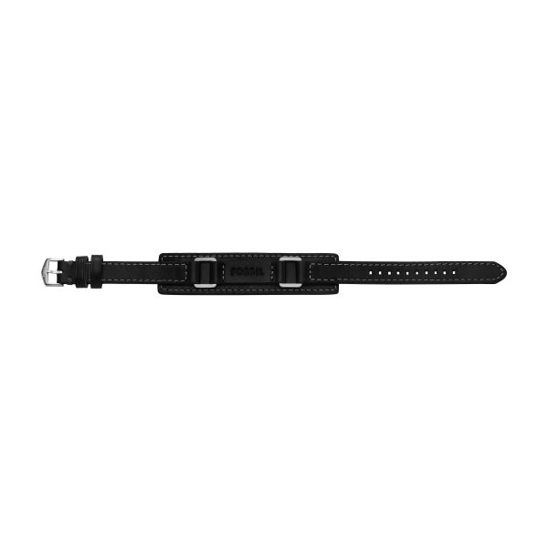 Fossil Machine Rugged Stainless Steel and Black Padded Leather Strap Bracelet - Preorder