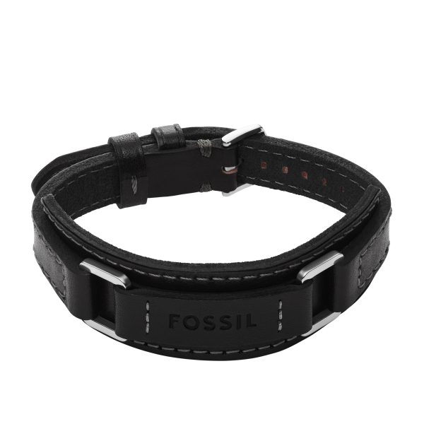 Fossil Machine Rugged Stainless Steel and Black Padded Leather Strap Bracelet - Preorder