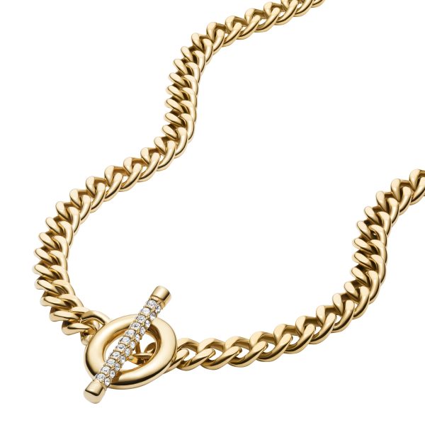 Fossil Carlie T-Bar Pav&eacute; Gold-Tone Stainless Steel Toggle Necklace - Preorder