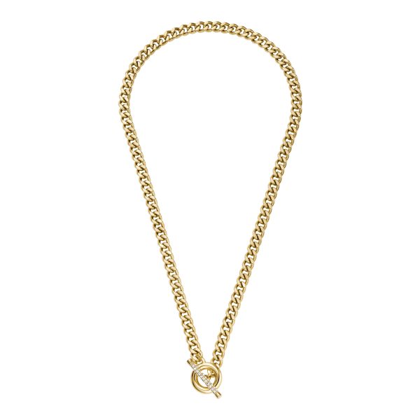 Fossil Carlie T-Bar Pav&eacute; Gold-Tone Stainless Steel Toggle Necklace - Preorder