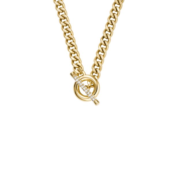 Fossil Carlie T-Bar Pav&eacute; Gold-Tone Stainless Steel Toggle Necklace - Preorder