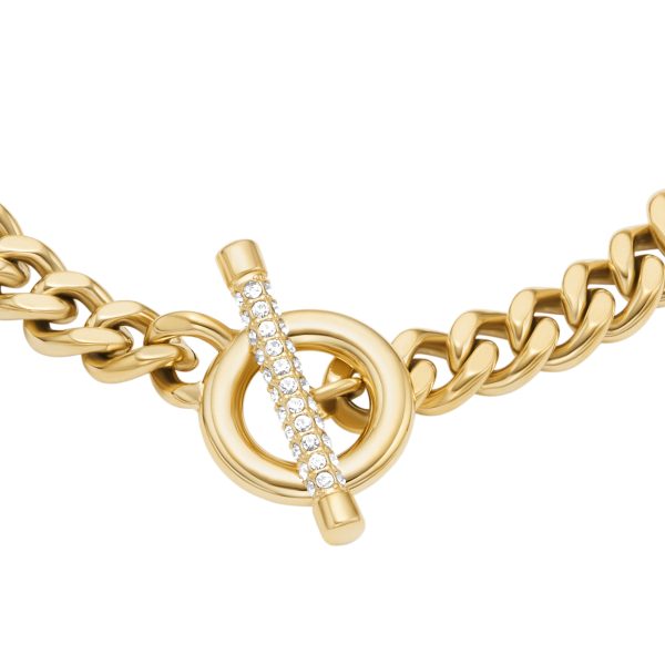 Fossil Carlie T-Bar Pavé Gold-Tone Stainless Steel Toggle Bracelet - Preorder