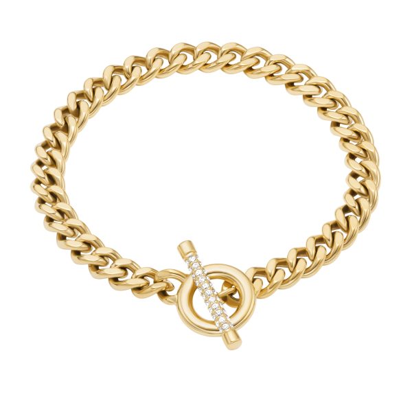 Fossil Carlie T-Bar Pavé Gold-Tone Stainless Steel Toggle Bracelet - Preorder