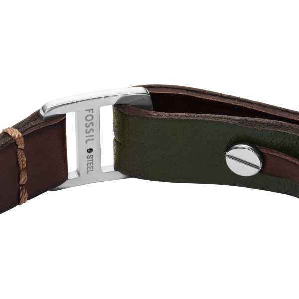Fossil Machine Rugged Green and Brown Leather Strap Bracelet - Preorder