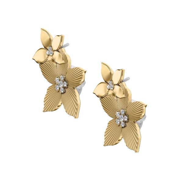 Fossil Sutton The Flower Collection Gold-Tone Stainless Steel Climber Earrings - Preorder