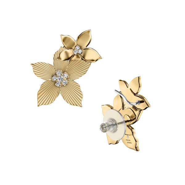 Fossil Sutton The Flower Collection Gold-Tone Stainless Steel Climber Earrings - Preorder