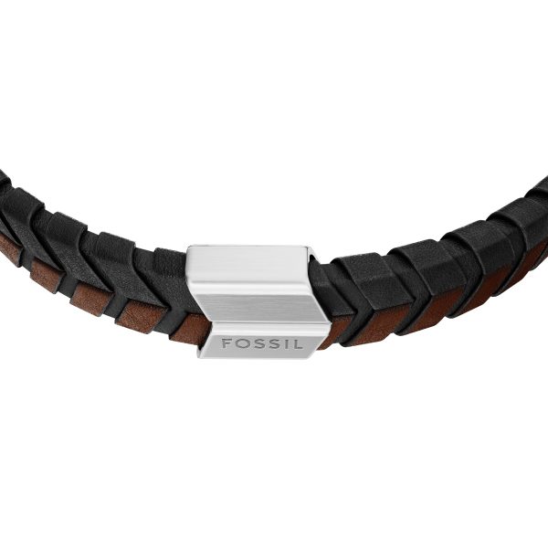 Fossil Woven Black and Brown Leather Bracelet - Preorder