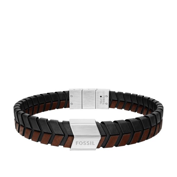 Fossil Woven Black and Brown Leather Bracelet - Preorder