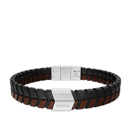 Fossil Woven Black and Brown Leather Bracelet - Preorder