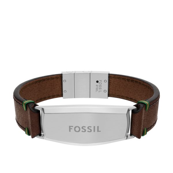 Fossil Topstitch Brown Leather ID Bracelet - Preorder
