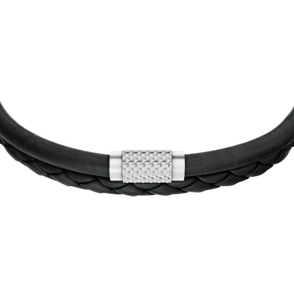 Fossil Machine Knurled Texture Black Leather Multi-Strand Bracelet - Preorder