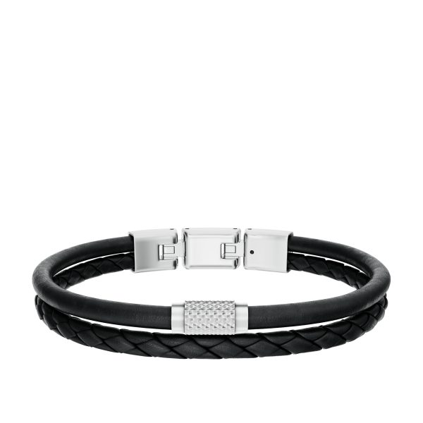 Fossil Machine Knurled Texture Black Leather Multi-Strand Bracelet - Preorder