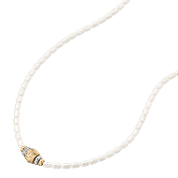 Fossil Harlow Rondelles White Acrylic Pearl Stainless Steel Station Necklace - Preorder