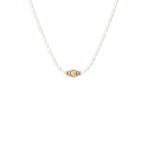 Fossil Harlow Rondelles White Acrylic Pearl Stainless Steel Station Necklace - Preorder