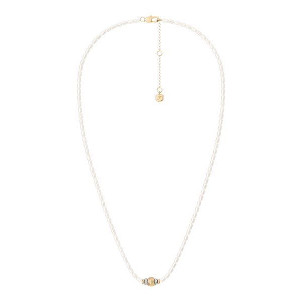 Fossil Harlow Rondelles White Acrylic Pearl Stainless Steel Station Necklace - Preorder