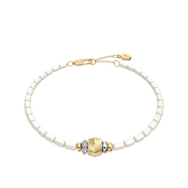 Fossil Harlow Rondelles White Acrylic Pearl Stainless Steel Station Bracelet - Preorder