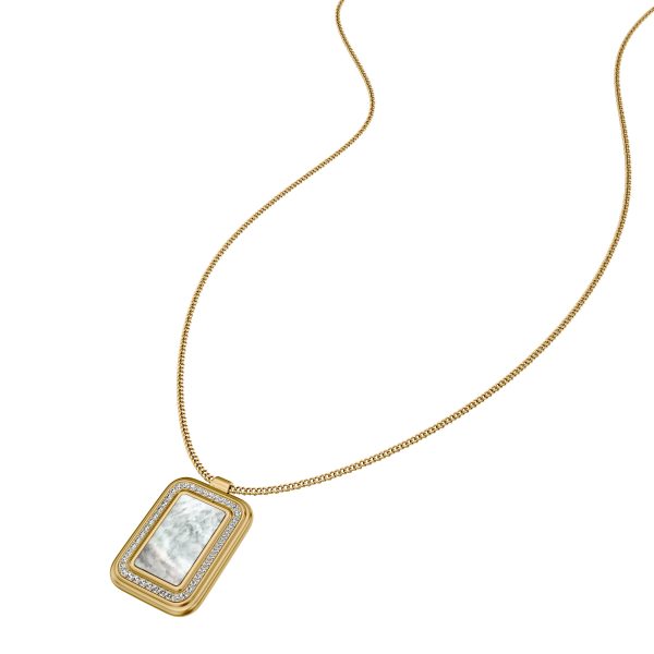 Fossil Raquel Glitz White Mother-of-Pearl Spinning Pendant Necklace - Preorder