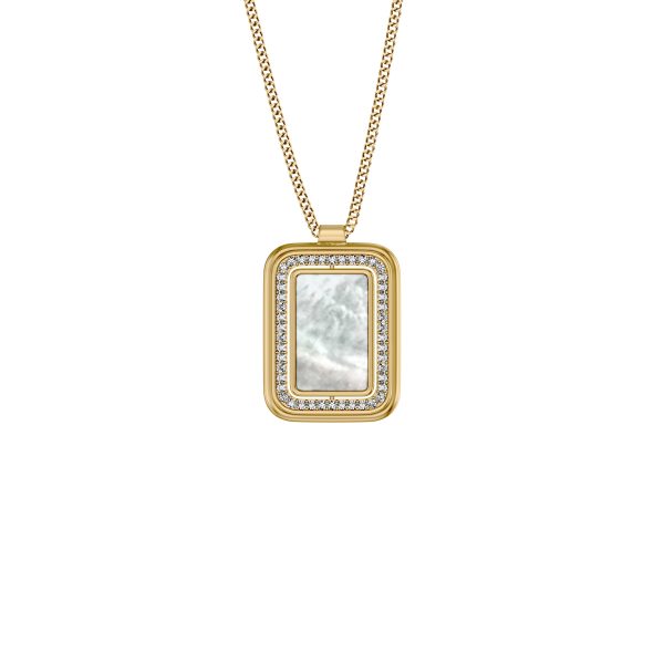 Fossil Raquel Glitz White Mother-of-Pearl Spinning Pendant Necklace - Preorder