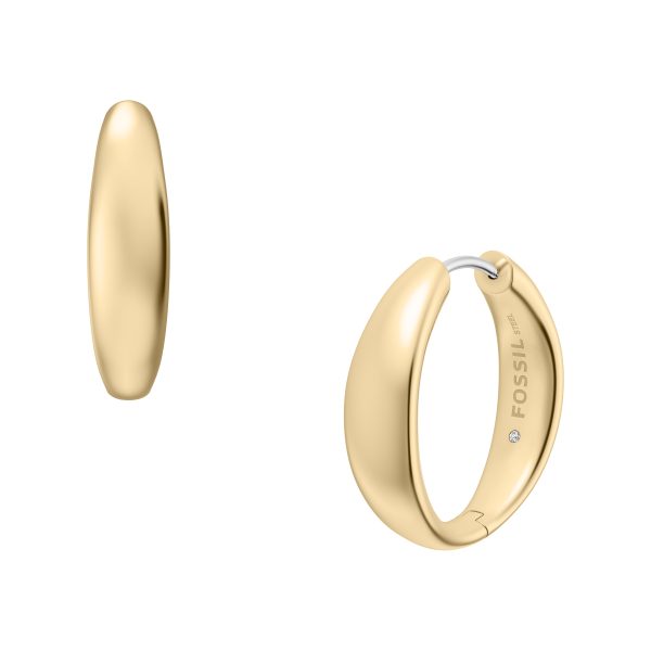 Fossil Ellis Domed Collection Medium Gold-Tone Stainless Steel Hoop Earrings - Preorder