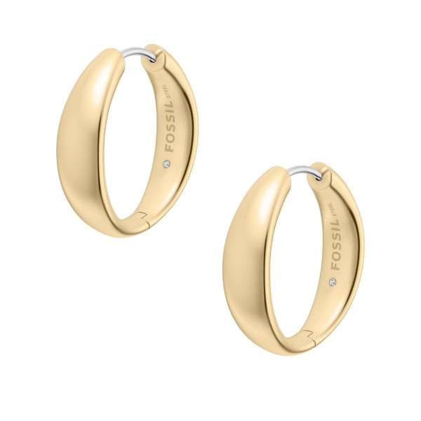 Fossil Ellis Domed Collection Medium Gold-Tone Stainless Steel Hoop Earrings - Preorder