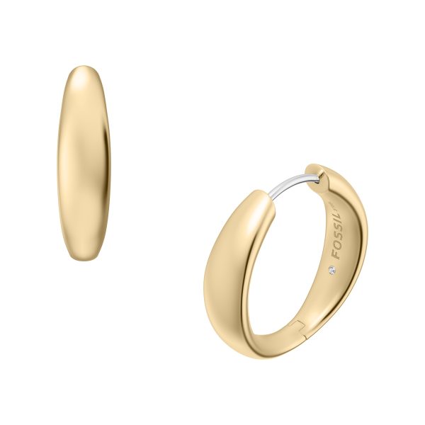 Fossil Ellis Domed Collection Medium Gold-Tone Stainless Steel Hoop Earrings - Preorder