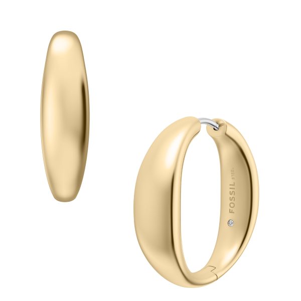 Fossil Ellis Domed Collection Large Gold-Tone Stainless Steel Hoop Earrings - Preorder