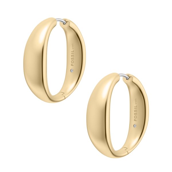 Fossil Ellis Domed Collection Large Gold-Tone Stainless Steel Hoop Earrings - Preorder