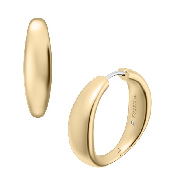 Fossil Ellis Domed Collection Large Gold-Tone Stainless Steel Hoop Earrings - Preorder