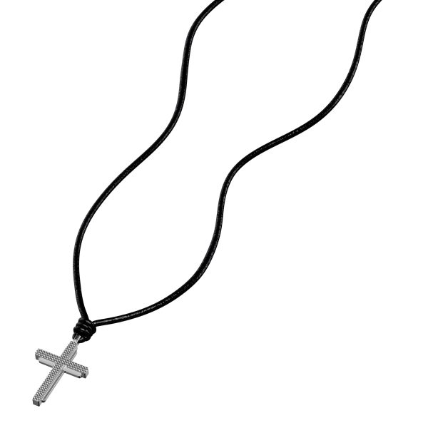 Fossil Machine Black Leather Cross Pendant Necklace - Preorder