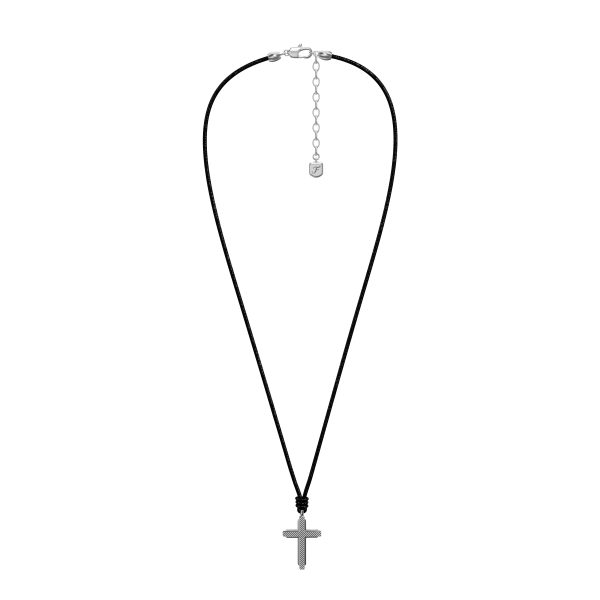 Fossil Machine Black Leather Cross Pendant Necklace - Preorder