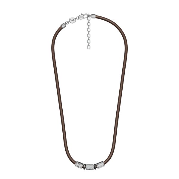 Fossil Machine Rondelles Brown Leather Station Necklace - Preorder