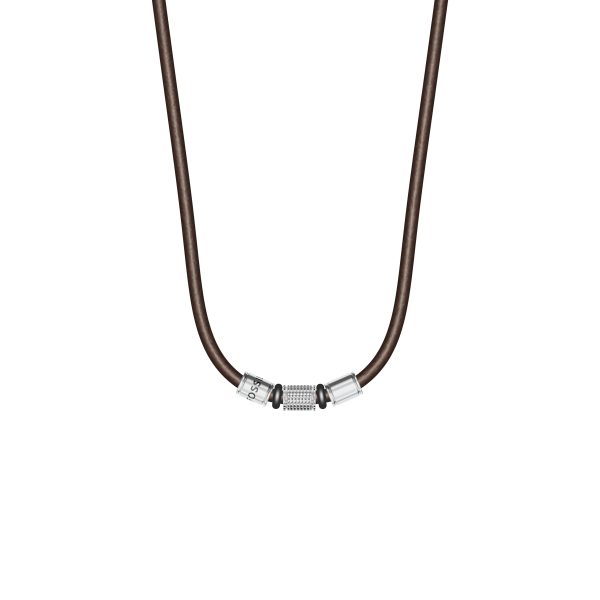 Fossil Machine Rondelles Brown Leather Station Necklace - Preorder