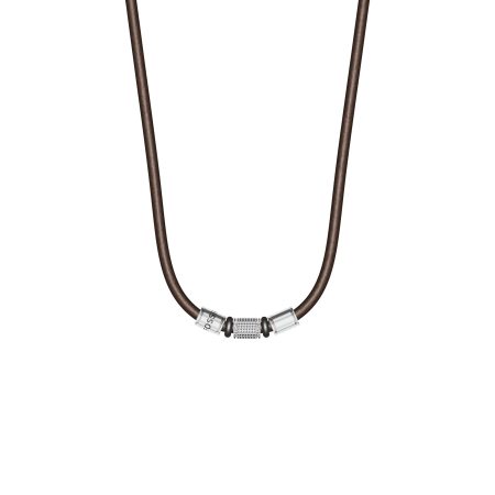 Fossil Machine Rondelles Brown Leather Station Necklace - Preorder