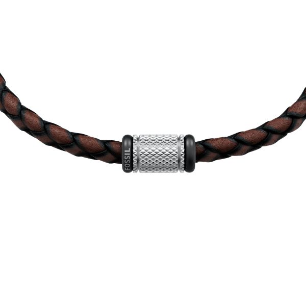 Fossil Machine Rondelles Brown Leather Station Bracelet - Preorder