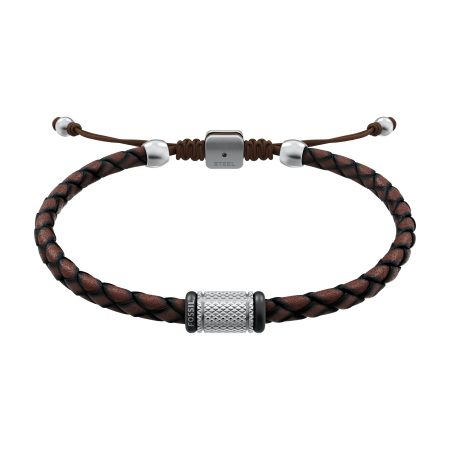 Fossil Machine Rondelles Brown Leather Station Bracelet - Preorder