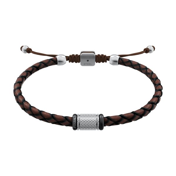Fossil Machine Rondelles Brown Leather Station Bracelet - Preorder