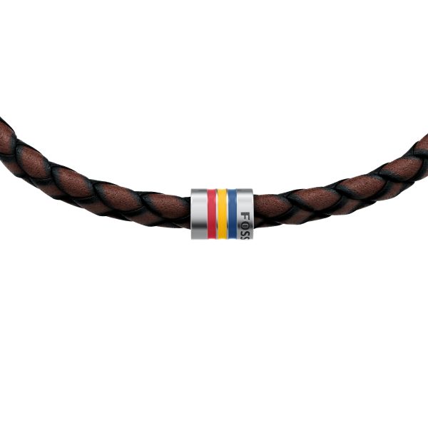 Fossil Everett Enamel Brown Leather Station Bracelet - Preorder