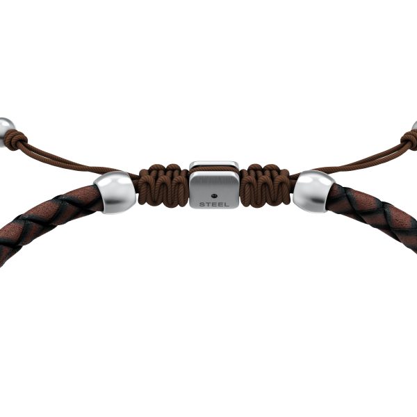 Fossil Everett Enamel Brown Leather Station Bracelet - Preorder