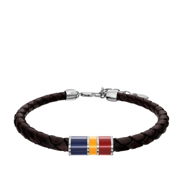 Fossil Everett Enamel Brown Leather Station Bracelet - Preorder