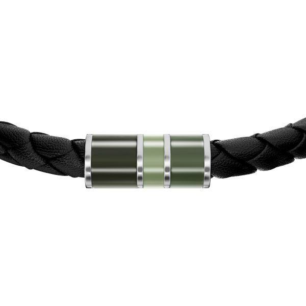 Fossil Everett Enamel Black Leather Station Bracelet - Preorder
