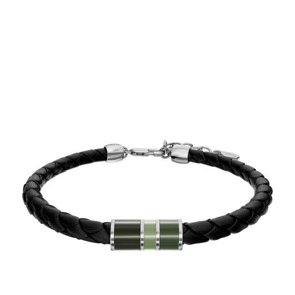 Fossil Everett Enamel Black Leather Station Bracelet - Preorder