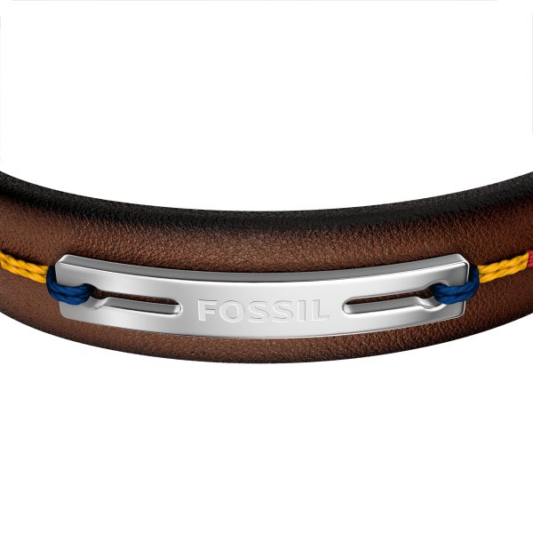 Fossil Everett Topstitch Brown Leather Strap Bracelet - Preorder