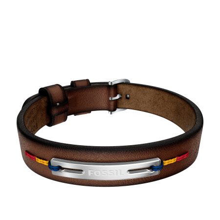 Fossil Everett Topstitch Brown Leather Strap Bracelet - Preorder
