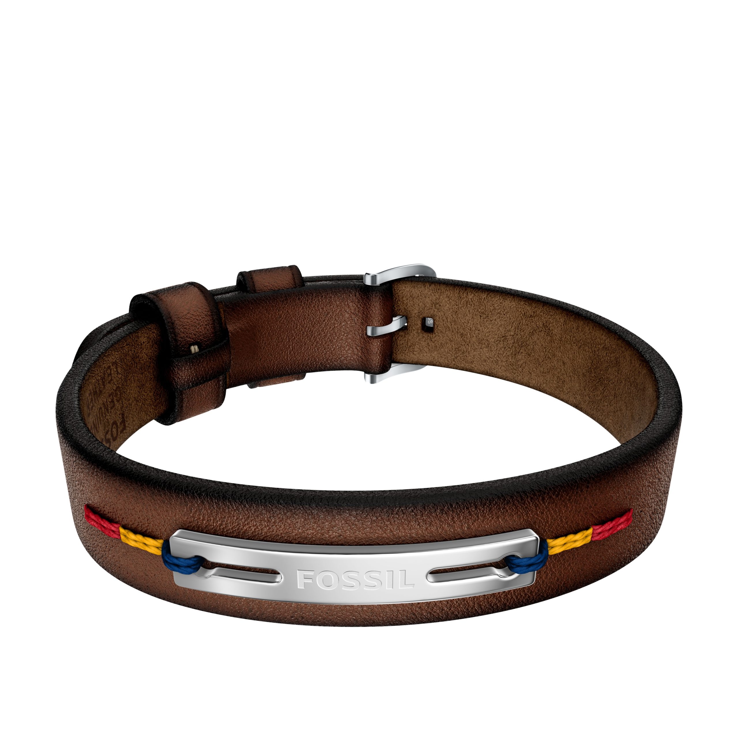Fossil Everett Topstitch Brown Leather Strap Bracelet - Preorder